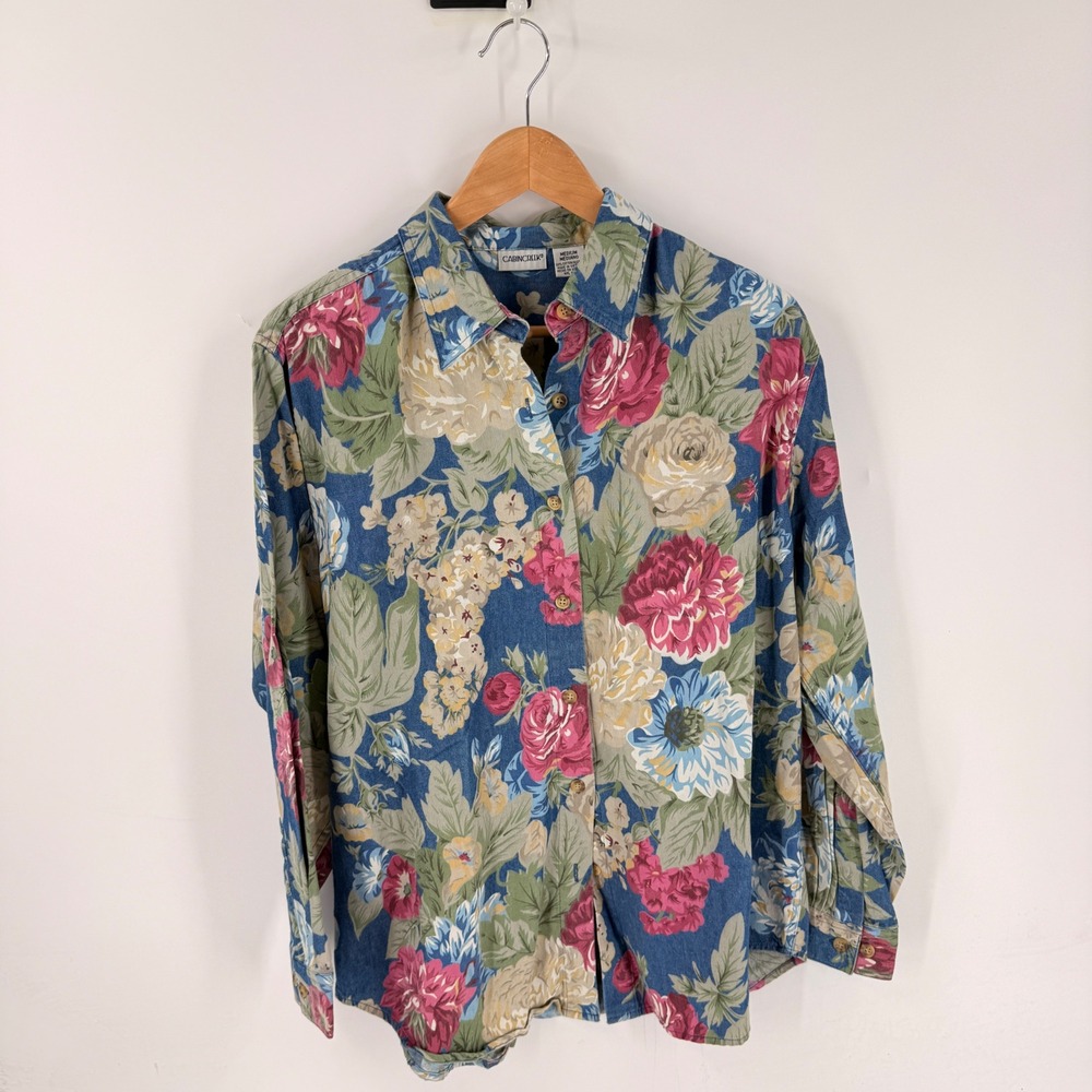 Cabin Creek Floral Button Up Shirt Medium Vintage Cottagecore Prairie Shabby